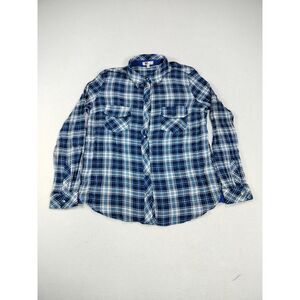 Kut from the Kloth Womens Flannel Shirt Medium Blue Plaid‎ Roll Tab Cabincore